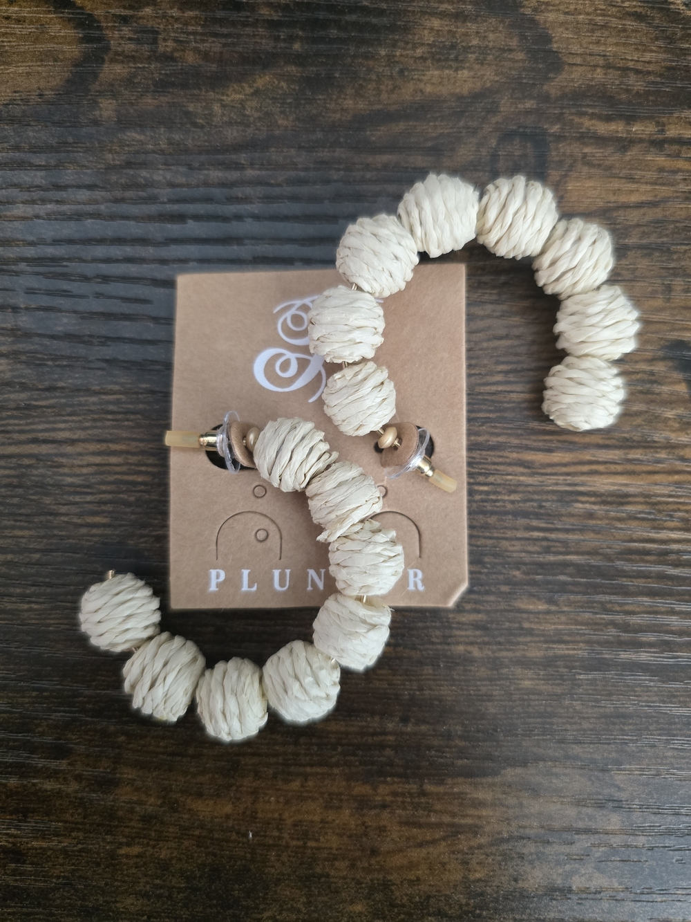 Plunder Natural Cream Bead Hoop Earrings